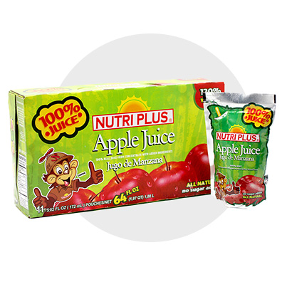 Jugo de manzana 100% Nutri-Plus en caja y bolsita