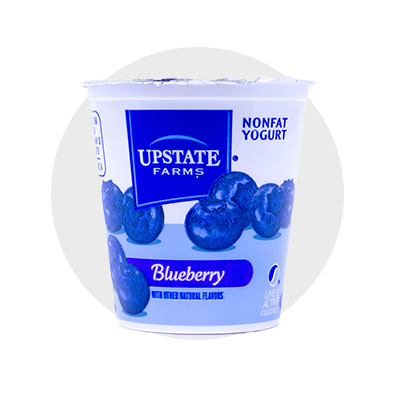 Envase de yogurt UpState Farms sabor blueberry